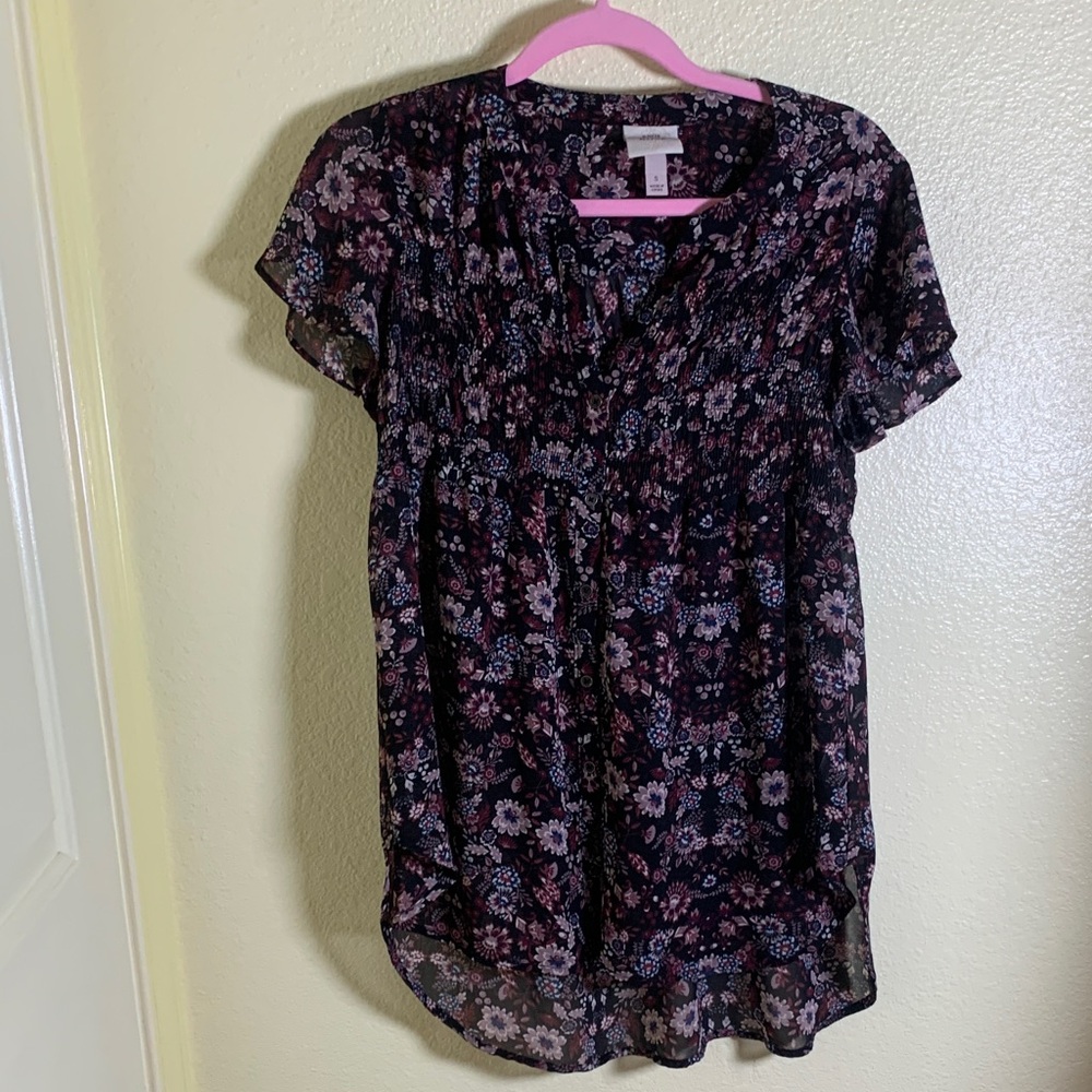Knox Rose Black and Purple Floral Blouse